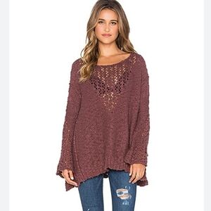 Free People Pretty Pointelle Bee Sweater in Rose Glow Large